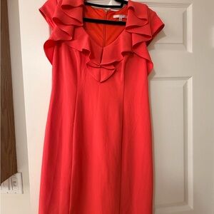 Studio One Coral Ruffle-Trim Midi Dress